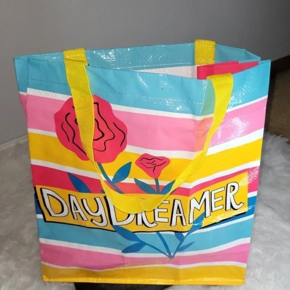 Daydreamer flowers Reusable Tote Bag strap Colorful Eco friendly open ca…